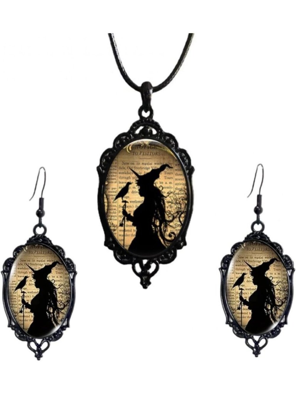 Women’s Black Jewelry Witch Set Halloween Victorian Punk Gothic Necklace Earring